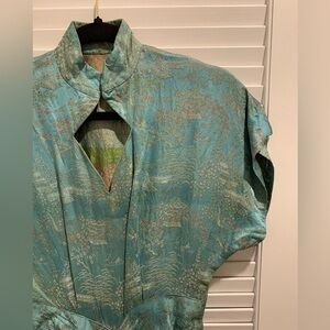 80s Vintage🩵 Mandarin Teal Dress